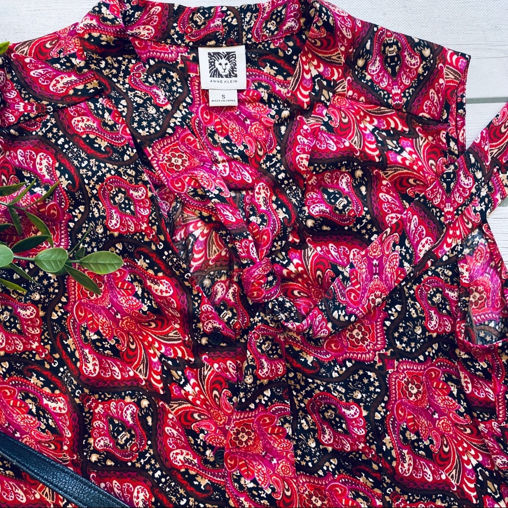 Anne Klein Printed Tie-Neck Top Sleeveless Blouse - Picture 2 of 6